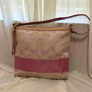 Coach Signature Pink Canvas & Patent Leather Shoulder Bag